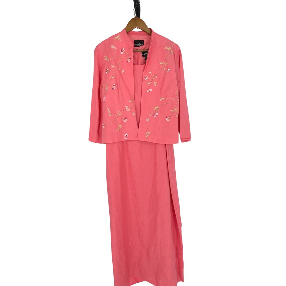 Positive Attitude Womens Dress Set 14 Maxi Pink Linen Blend Floral Lined Beachy
